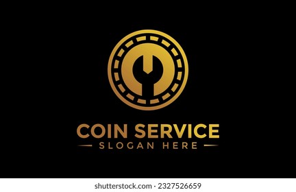 Plantilla de logotipo de servicio de moneda. Logo de la letra inicial C, icono - Dinero digital vector. Cadena de bloques, símbolo financiero. Ilustración vectorial de estilo plano, empresa financiera Logoype, monedas vectoriales con logotipo y dinero.