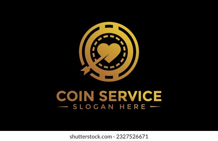 Plantilla de logotipo de servicio de moneda. Logo de la letra inicial C, icono - Dinero digital vector. Cadena de bloques, símbolo financiero. Ilustración vectorial de estilo plano, empresa financiera Logoype, monedas vectoriales con logotipo y dinero.