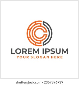 Plantilla de logotipo de servicio de moneda. Logo de la letra inicial C, icono - Dinero digital vector. Cadena de bloques, símbolo financiero. Ilustración vectorial de estilo plano, empresa financiera Logoype, monedas vectoriales con logotipo y dinero.