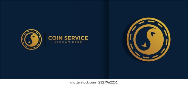 Coin service logo template. Vector Digital money. Block chain, finance symbol. Flat style vector illustration, Logotype financial company, logo vector coins and money.