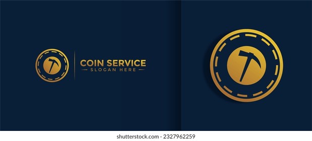 Logo-Vorlage für Münzservice. Vector Digital-Geld. Blockkette, Finanzsymbol. Flache Vektorgrafik, Logotype Finanzgesellschaft, Logo-Vektormünzen und Geld.