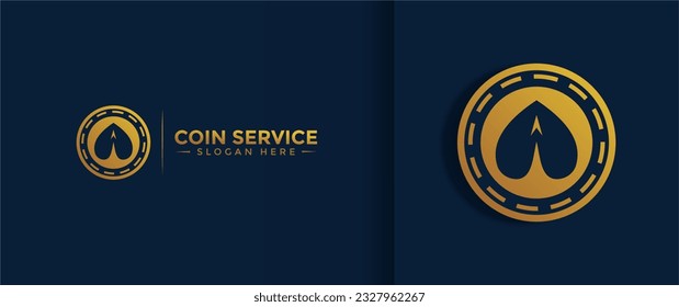 Plantilla de logotipo de servicio de moneda. Dinero digital vectorial. Cadena de bloques, símbolo financiero. Ilustración vectorial de estilo plano, empresa financiera Logoype, monedas vectoriales con logotipo y dinero.