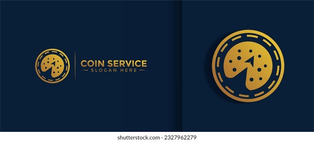 Plantilla de logotipo de servicio de moneda. Dinero digital vectorial. Cadena de bloques, símbolo financiero. Ilustración vectorial de estilo plano, empresa financiera Logoype, monedas vectoriales con logotipo y dinero.