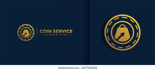 Plantilla de logotipo de servicio de moneda. Dinero digital vectorial. Cadena de bloques, símbolo financiero. Ilustración vectorial de estilo plano, empresa financiera Logoype, monedas vectoriales con logotipo y dinero.