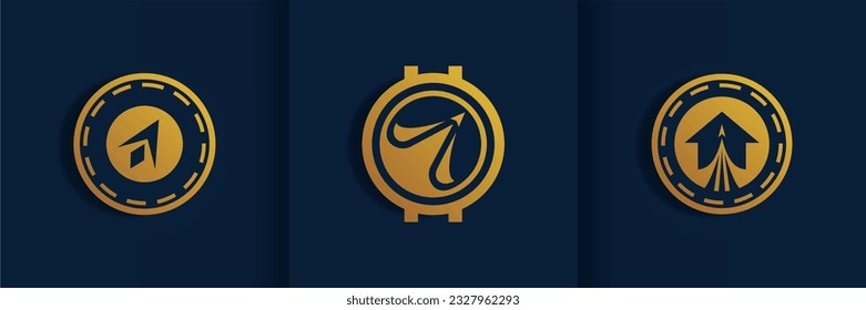 Plantilla de logotipo de servicio de moneda. Dinero digital vectorial. Cadena de bloques, símbolo financiero. Ilustración vectorial de estilo plano, empresa financiera Logoype, monedas vectoriales con logotipo y dinero.