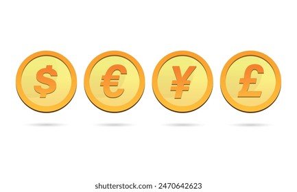 coin set dollar euro yen and pound