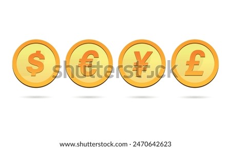 coin set dollar euro yen and pound