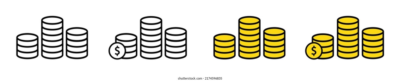 Coin Set Icon Symbol. Coin Money Set Icon. Dollar Coin Icon, Vector Illustration