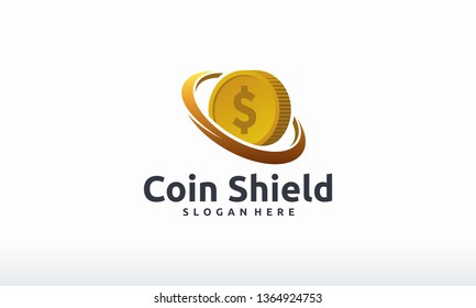 Coin Shield logo designs concept vector,  Coin Dollar logo template
