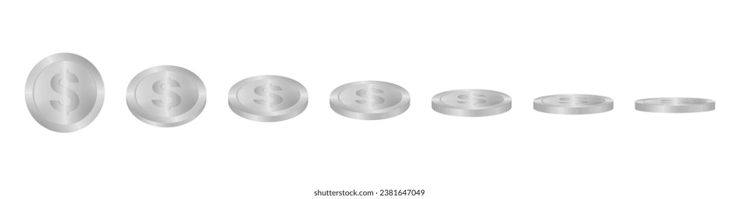 Coin. Silver Dollar Coin. Vector Illustration Isolated on White Background. 