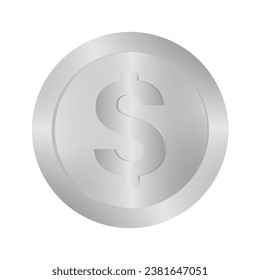 Coin. Silver Dollar Coin. Vector Illustration Isolated on White Background. 