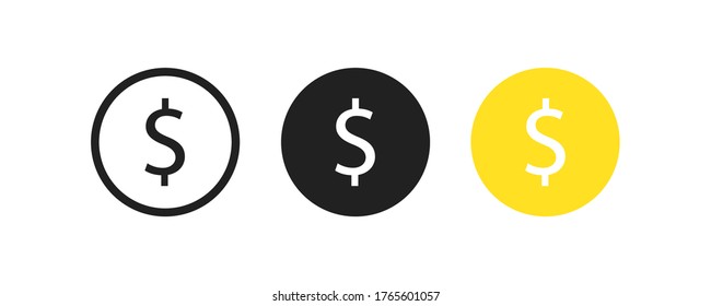 Moneda, juego de iconos de línea simple. Concepto de dinero, ilusión en dólares al estilo vectorial plano.