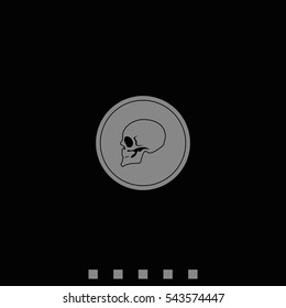 Coin with a skull. Symbol of pirates, danger, death, Halloween. Flat illustration.