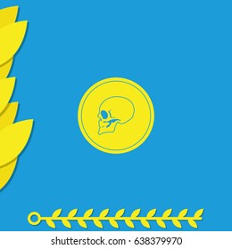 Coin with a skull. Symbol of pirates, danger, death, Halloween. Flat illustration.