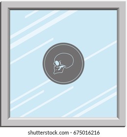Coin with a skull. Symbol of pirates, danger, death, Halloween. Flat illustration.