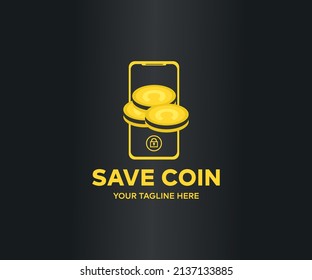 Coin, smartphone app logo design. Gold coin, save money, internet, success, bank, business vector design and illustration.