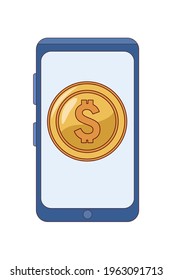Münze im Smartphone-Gerätesymbol