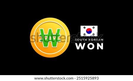 Coin with South Korean won sign, flag of the Republic of Korea. Vector illustration for background or banner