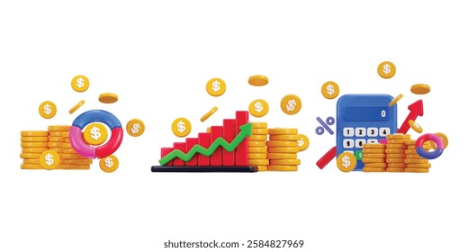 Coin stack with chart icon 3d render concept of business financial investment economy icon vector illustration