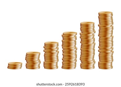 Coin stack, gold medal 3d drop. Money fall emoji, casino pile mountain of euro cents. Old golden cent rate icon. Vector render of lucky loan cash. US dollar penny gui reward. Floating game stock grow