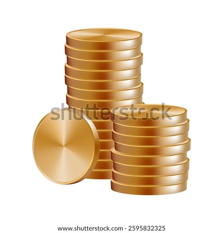 Coin stack, gold medal 3d drop. Money fall emoji, casino pile mountain of euro cents. Old golden cent rate icon. Vector render of lucky loan cash. US dollar penny gui reward. Floating game stock grow