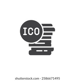 A coin stack with ICO vector icon. filled flat sign for mobile concept and web design. ICO glyph icon. Initial coin offering symbol, logo illustration. Vector graphics