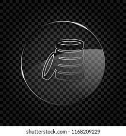 Coin stack icon. Icon in circle glass bubble on dark transparent grid. Glass style