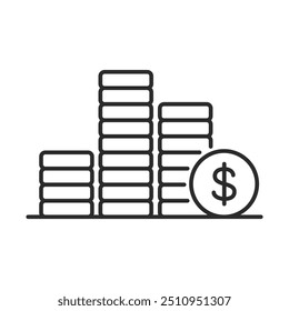 Coin stack icon with dollar sign. Pile of money linear icon. Editable stroke vector eps10 illustration.