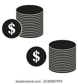 Münzstapel-Symbol. Vektor für Dollarzeichen. Geld- und Finanzsymbol. Finanzvermögenskonzept