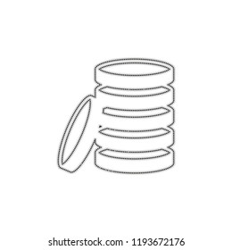 Coin stack icon. Dotted outline silhouette with shadow on white background