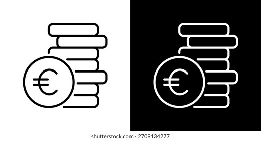 Icono De Pila De Monedas Con Símbolo De Moneda De Euro. Diseño De Línea Fresca Construido Para Una Flexibilidad Creativa En Versiones Claras Y Oscuras.