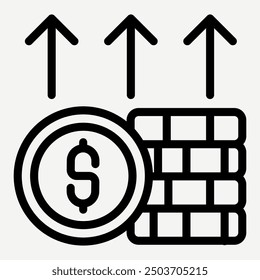 Coin stack icon, illustration of profit growth, increasing profits, money rate growth, dollar sign, growing finances, suitable for infographics about business.