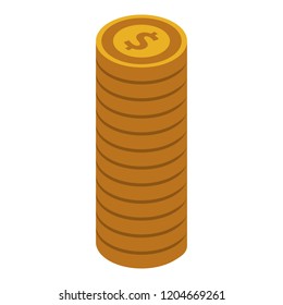 Coin stack icon. Isometric of coin stack vector icon for web design isolated on white background
