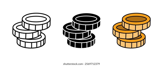 Coin stack icon. Money cent change vector illustration. Gold coins pile symbol. Cash economy and saving sign. Banking and investment dividends pictogram. Golden treasure coins isolated concept.