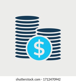 Coin stack icon, coin with money sign
