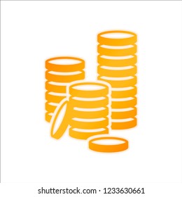 Coin stack icon. Orange sign with low light on white background