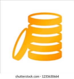 Coin stack icon. Orange sign with low light on white background