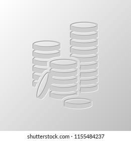 Coin stack icon. Paper design. Cutted symbol. Pitted style