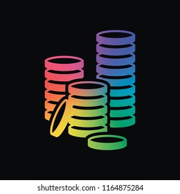 Coin stack icon. Rainbow color and dark background