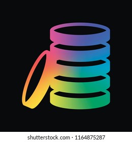 Coin stack icon. Rainbow color and dark background