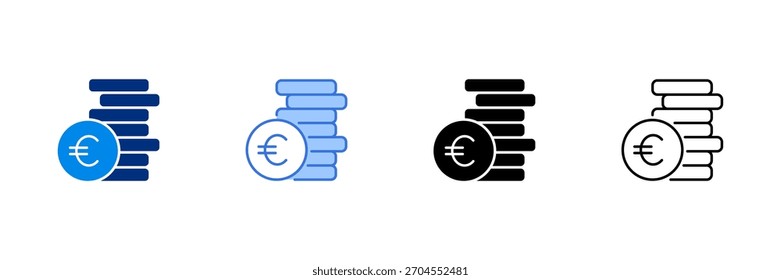 Coin Stack Icon Set With Euro Currencies