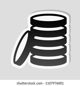 Coin stack icon. Sticker style with white border and simple shadow on gray background