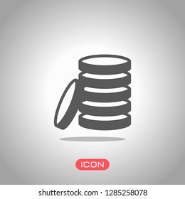 Coin stack icon. Icon under spotlight. Gray background