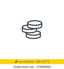 Coin Stack Icon / Vector - In Line / Stroke Design