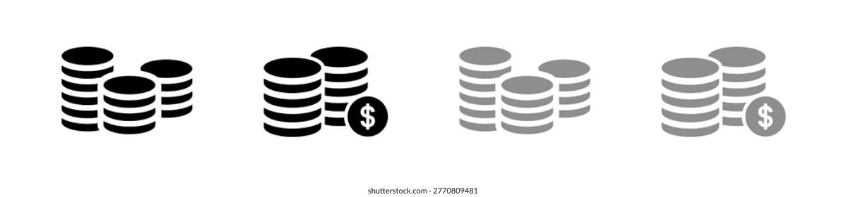 Coin stack icons represent wealth, savings, and financial growth, symbolizing investment and business success on a clean background.