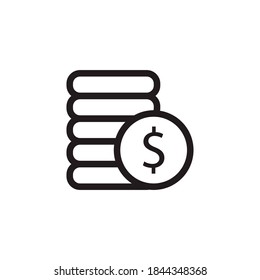 Münzstapel, Geldsymbol. Einfache Liniensymbole auf weißem Hintergrund. Icon für IT und Business und Web.