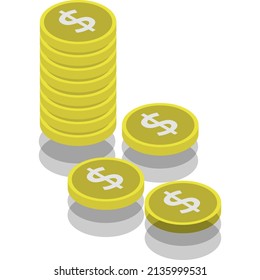 Münzstapelvektorgrafik. Geldsymbol. Gold-Dollar-Haufen-Design. Cent Währung Heap. Aktien-, Bank- und Geschäftskonzept