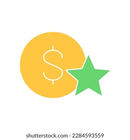 Coin with star, star rating, feedback white outline icon. Finance, payment, invest finance symbol design.