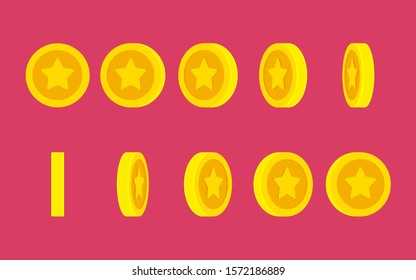 Coin with Star rotating. Vector sprite sheet isolated on plain background. Can be used for GIF animation 