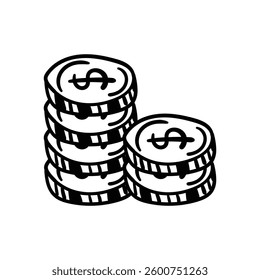 Coin Stock hand draw doodle Vector icon